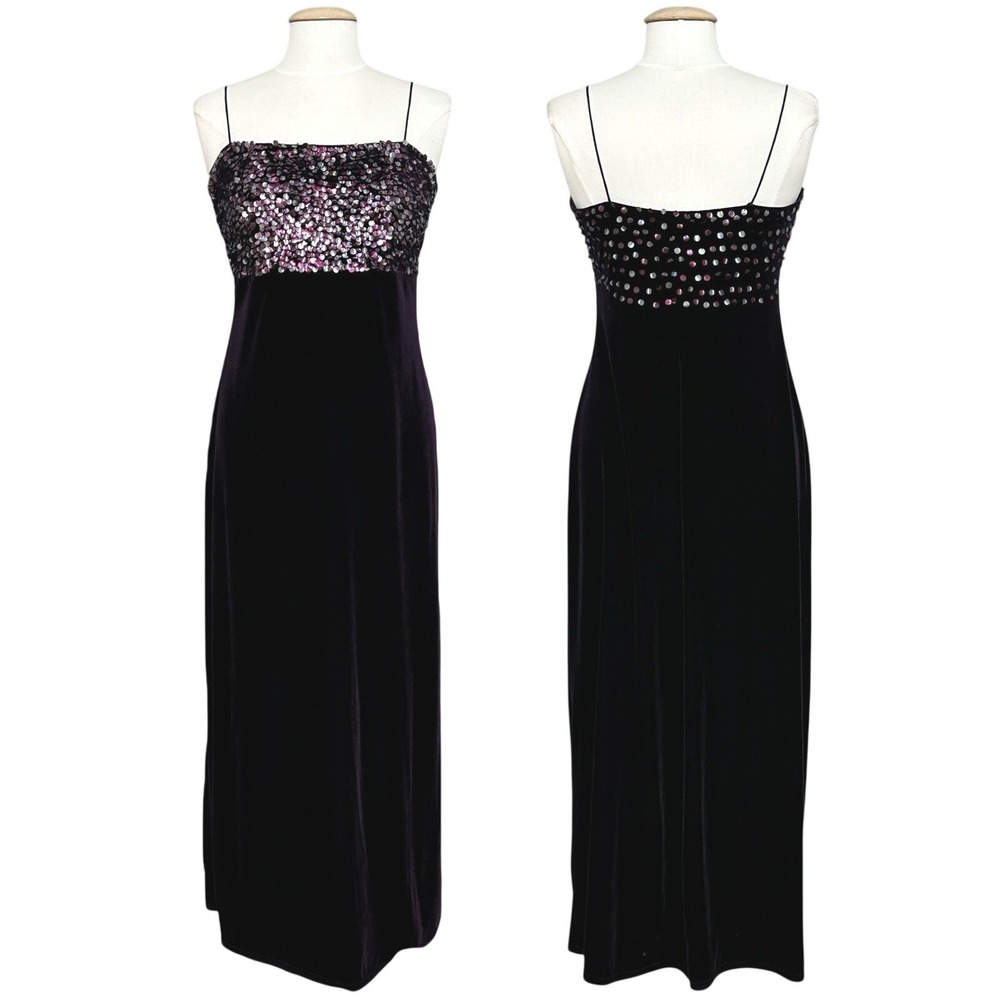 VTG Regency Glam Womens Dress 12 Purple Velvet Sequin Babydoll Whimsigoth Dark